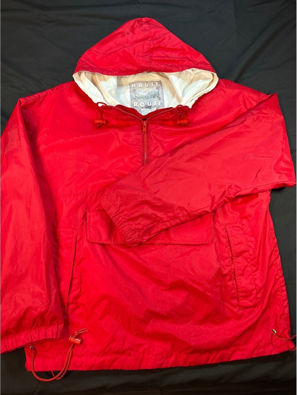 Vintage 80s Haute Route Red Anorak Pullover Hooded Windbreaker Medium